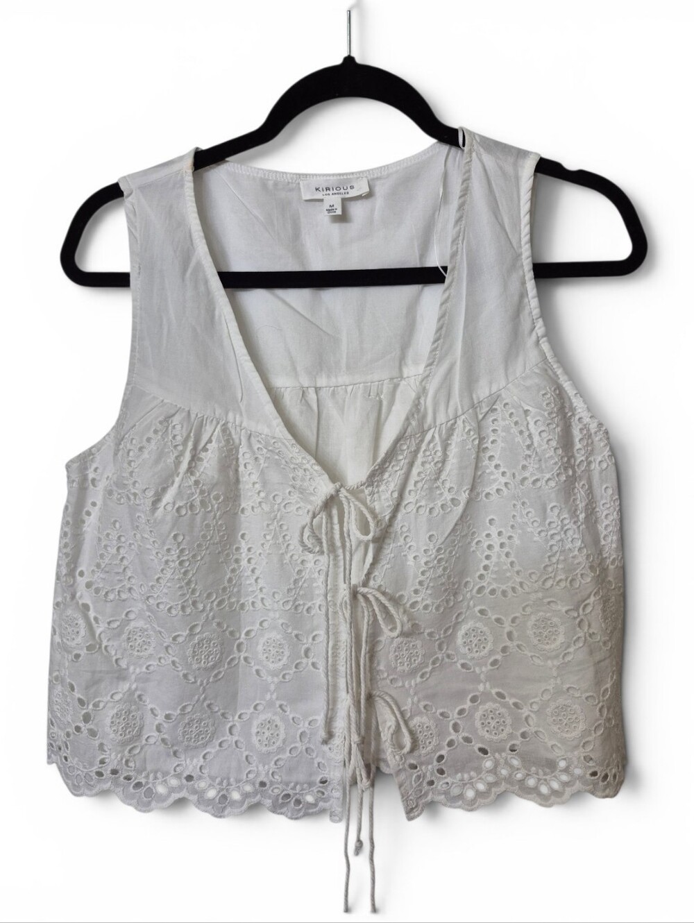Kirious Los Angeles White Eyelet Tie-Front Vest Lined Top 100% Cotton  Medium